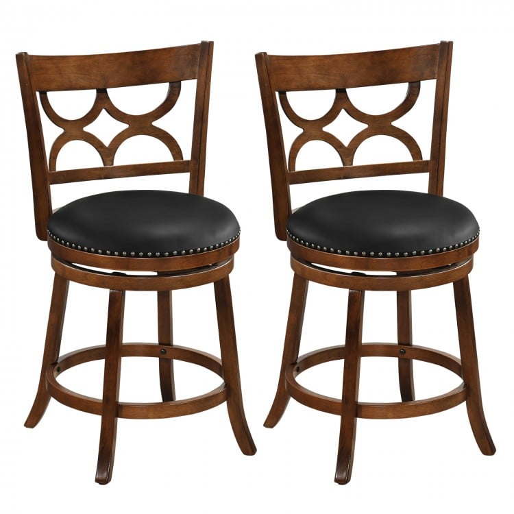 Swivel Bar Stools Set of 2 with High Backrest and Wood Frame-24 Inches
