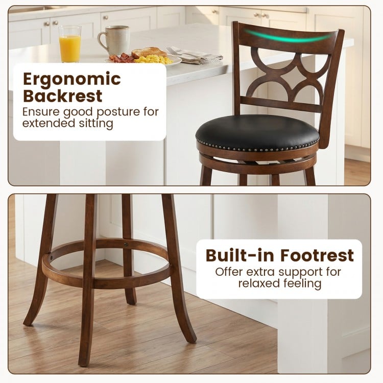 Swivel Bar Stools Set of 2 with High Backrest and Wood Frame-29 Inches