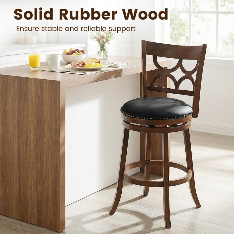Swivel Bar Stools Set of 2 with High Backrest and Wood Frame-29 Inches