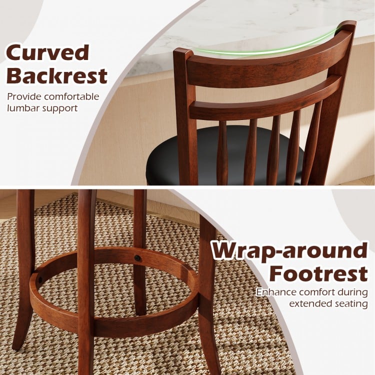 Swivel Bar Stools Set of 2 Counter Height Faux Leather Upholstered Barstools-24 Inches