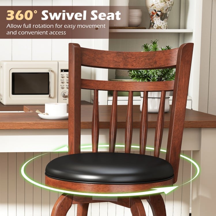 Swivel Bar Stools Set of 2 Counter Height Faux Leather Upholstered Barstools-26 Inhces