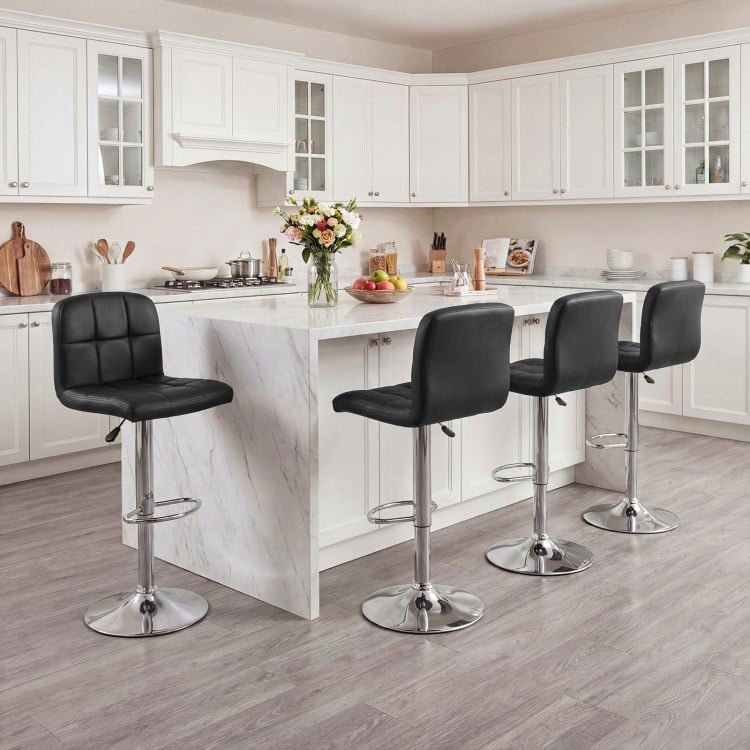 Swivel Bar Stools Set of 2 with Footrests and Metal Base-Black