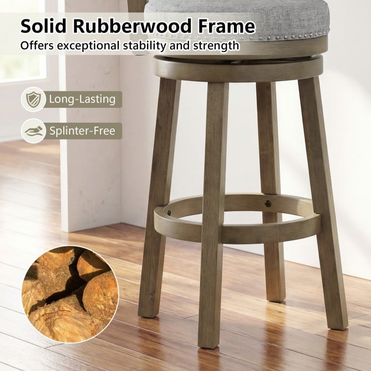 Swivel Bar Stools Set of 2 Linen Fabric Upholstered Barstools with Back-31.5 Inches