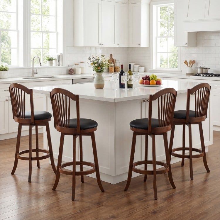 Swivel Bar Stools with Backrests and Wood Frame for Kitchen Island-29 Inch