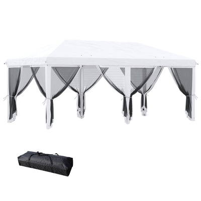 Outsunny 10'x20' Pop Up Canopy Tent Instant Canopies 6 Removable Mesh Sidewalls Carry Bag Cream White 