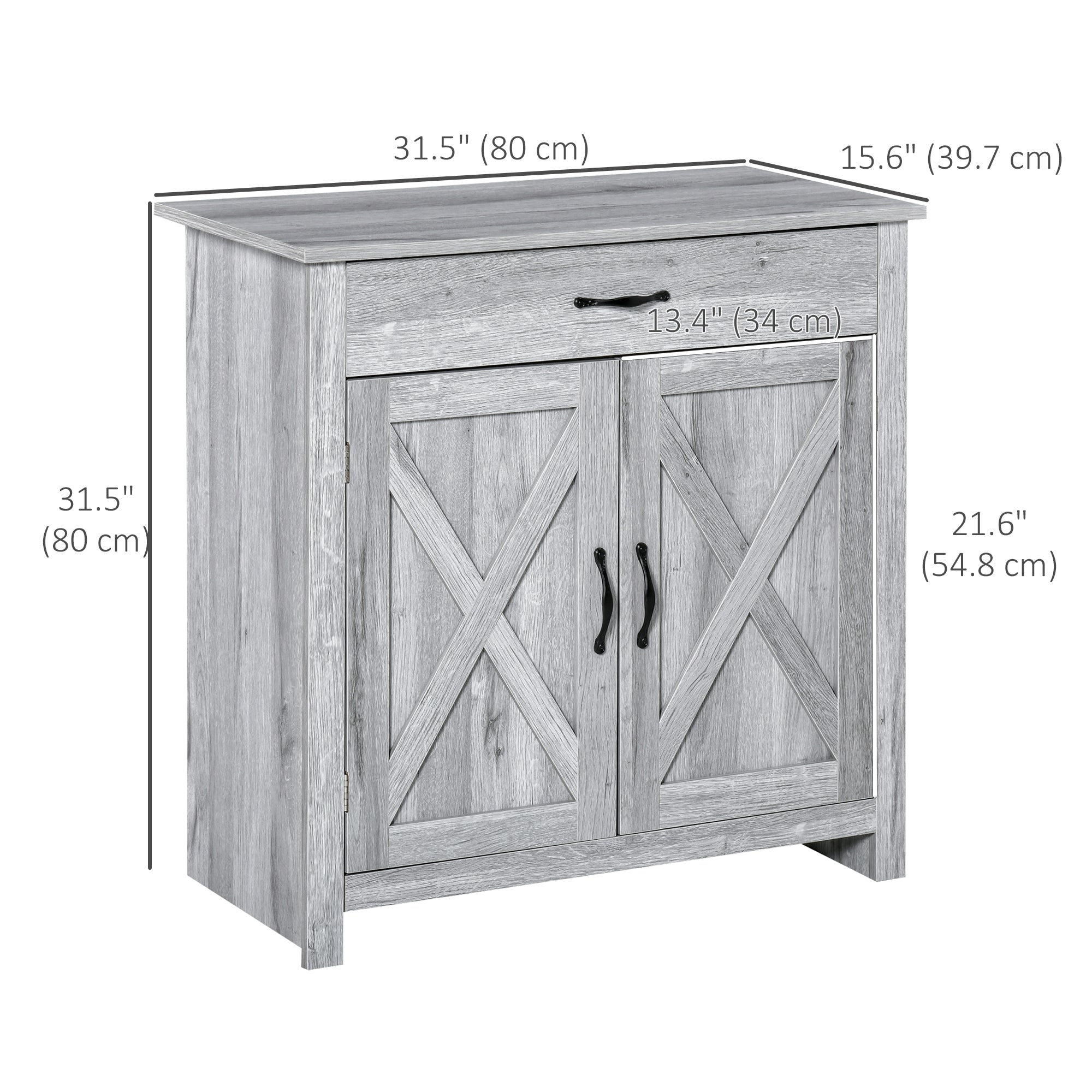 HOMCOM Farmhouse Grey Barn Door Cabinet: Accent Buffet Storage Sideboard Coffee Bar for Living Room, Entryway, Grey Grain Finish 