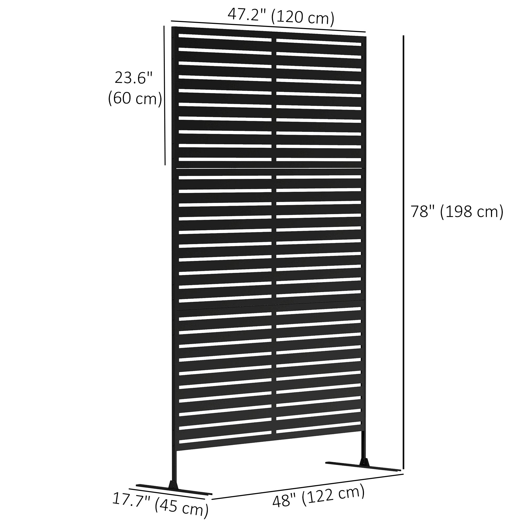 Outsunny Decorative Outdoor Privacy Panel, Freestanding Metal Outdoor Divider with Stand for Garden, Backyard, Deck, Pool, Black 