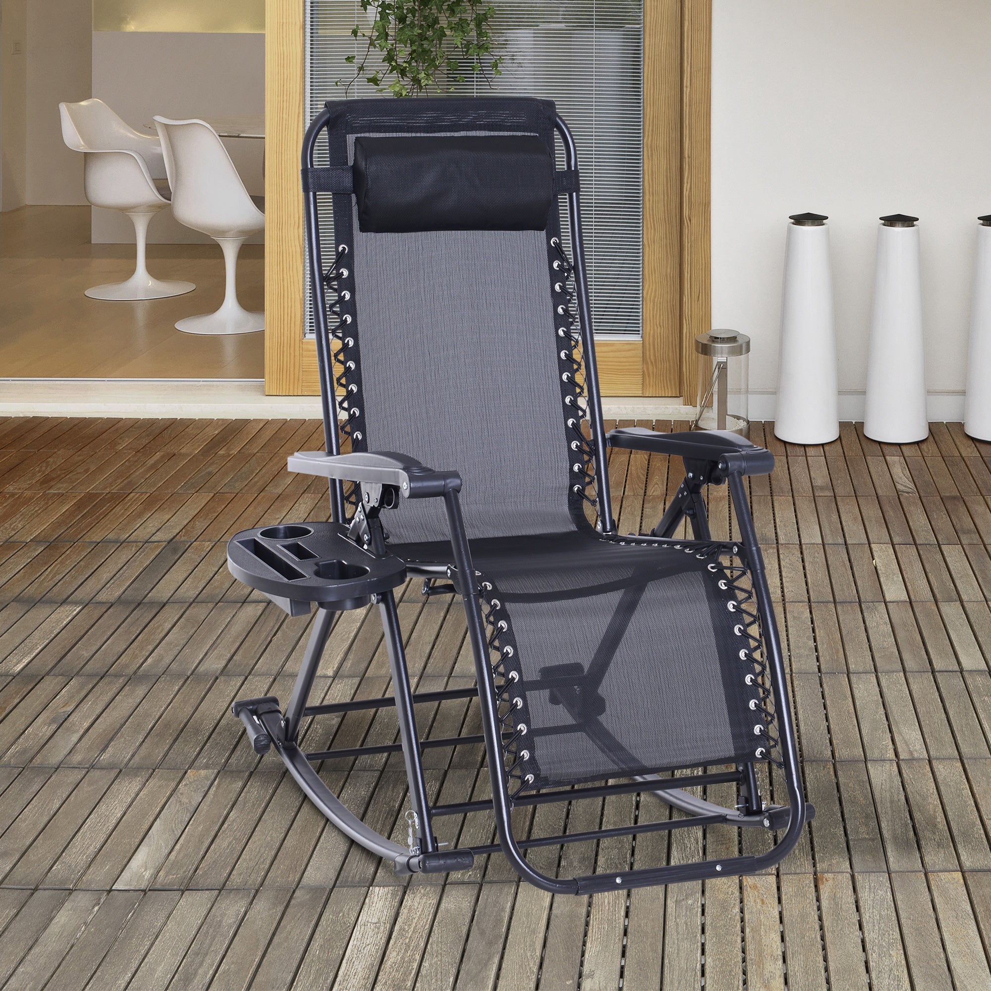 Outsunny Adjustable Zero Gravity Lounge Chair Recliner and Rocker Garden Sun Lounger Foldable Napping Seat 