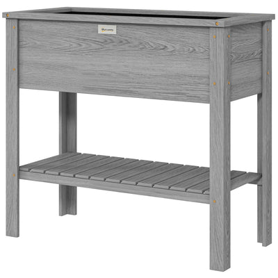 Outsunny Elevated Planter Paradise: Raised Bed Box with Shelf for Flowers, Vegetables, and Planter Box, Drain Holes, 36"x16"x32", Grey 