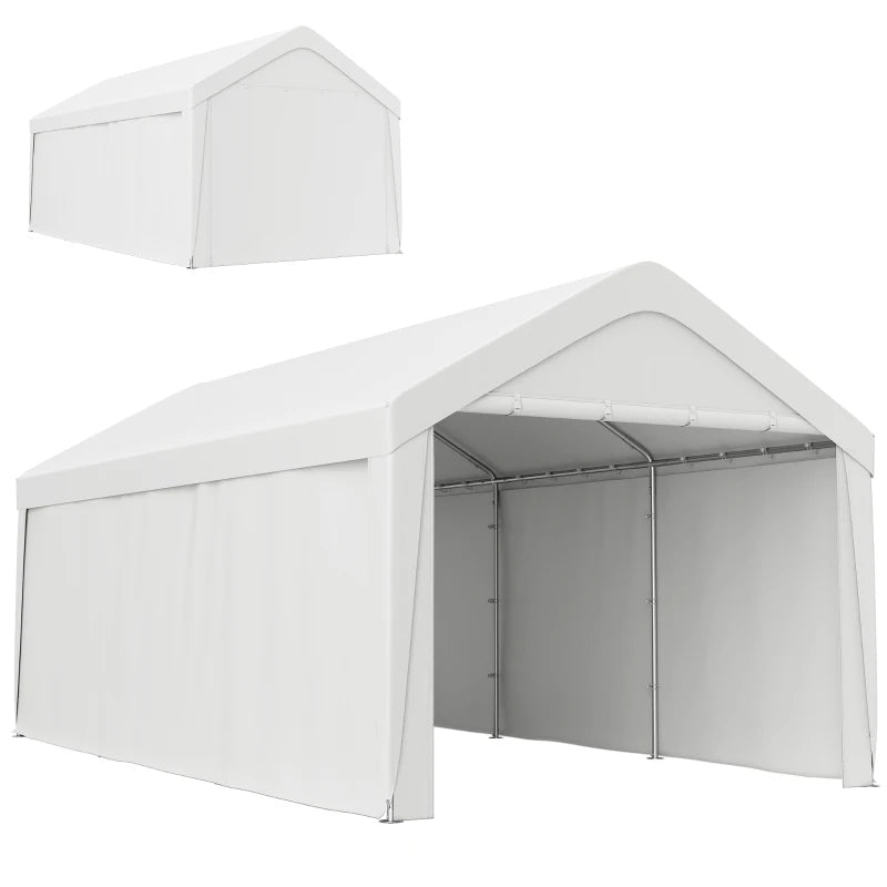 Carport, 10 x 20 ft Portable Garage with 2 Roll-Up Doors and Removable Sidewalls for Car, Truck, Boat, White