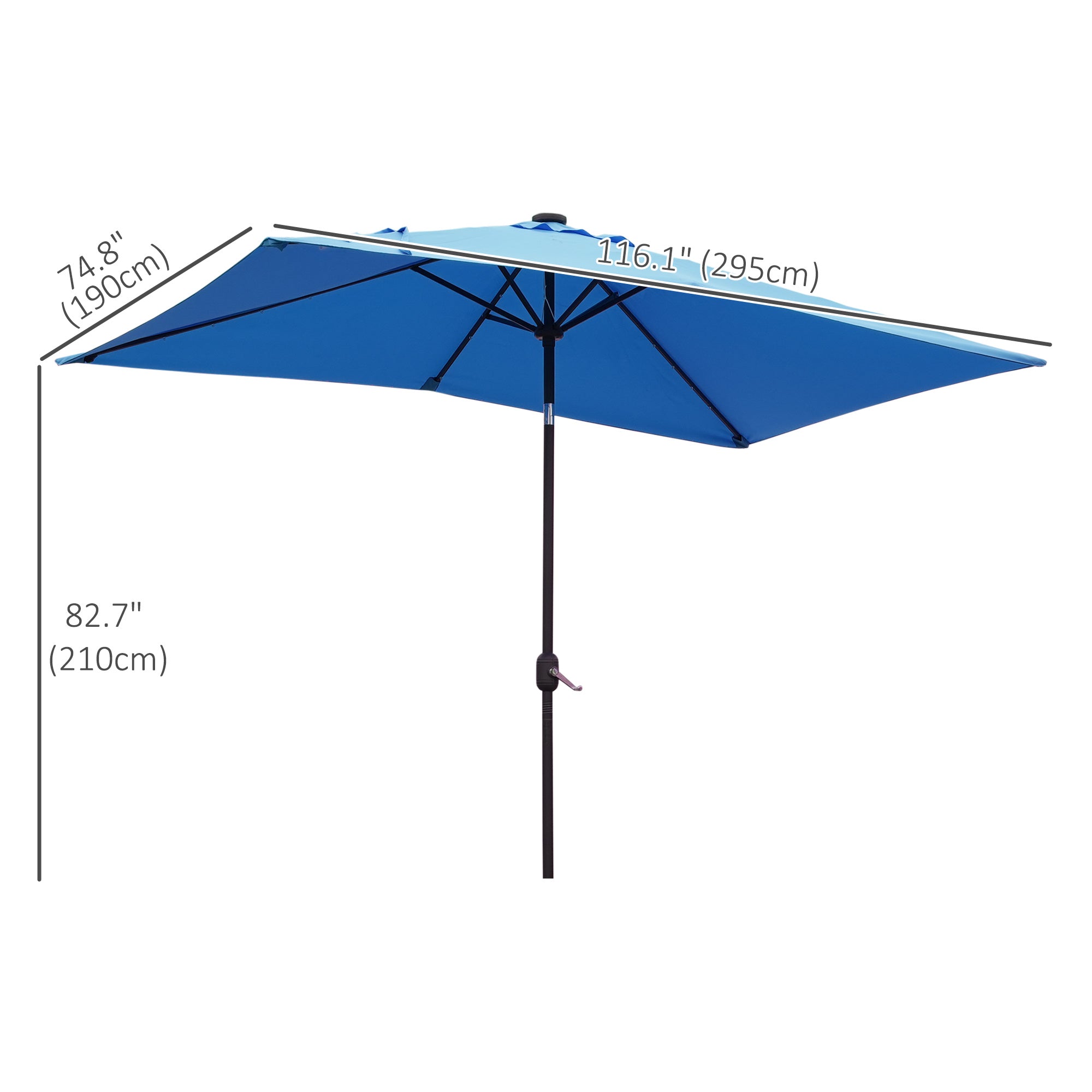 Outsunny 9.7x6.2ft Solar LED Patio Umbrella: Rectangular Outdoor Shade with Tilt Feature & Crank, Light Blue 