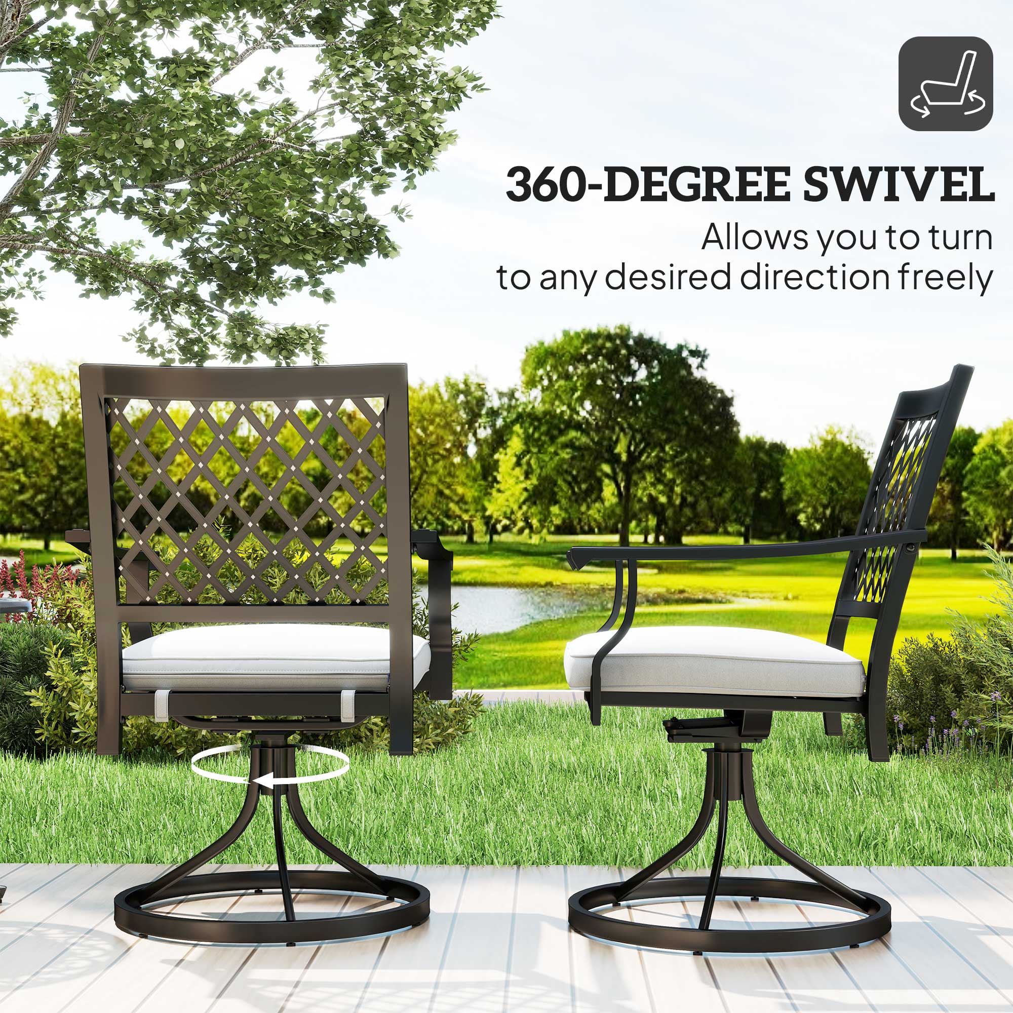 Outsunny Outdoor Patio Chairs Set of 2, Metal Swivel Rocker Chairs with Cushion and Armrests for Backyard, Garden, Patio 