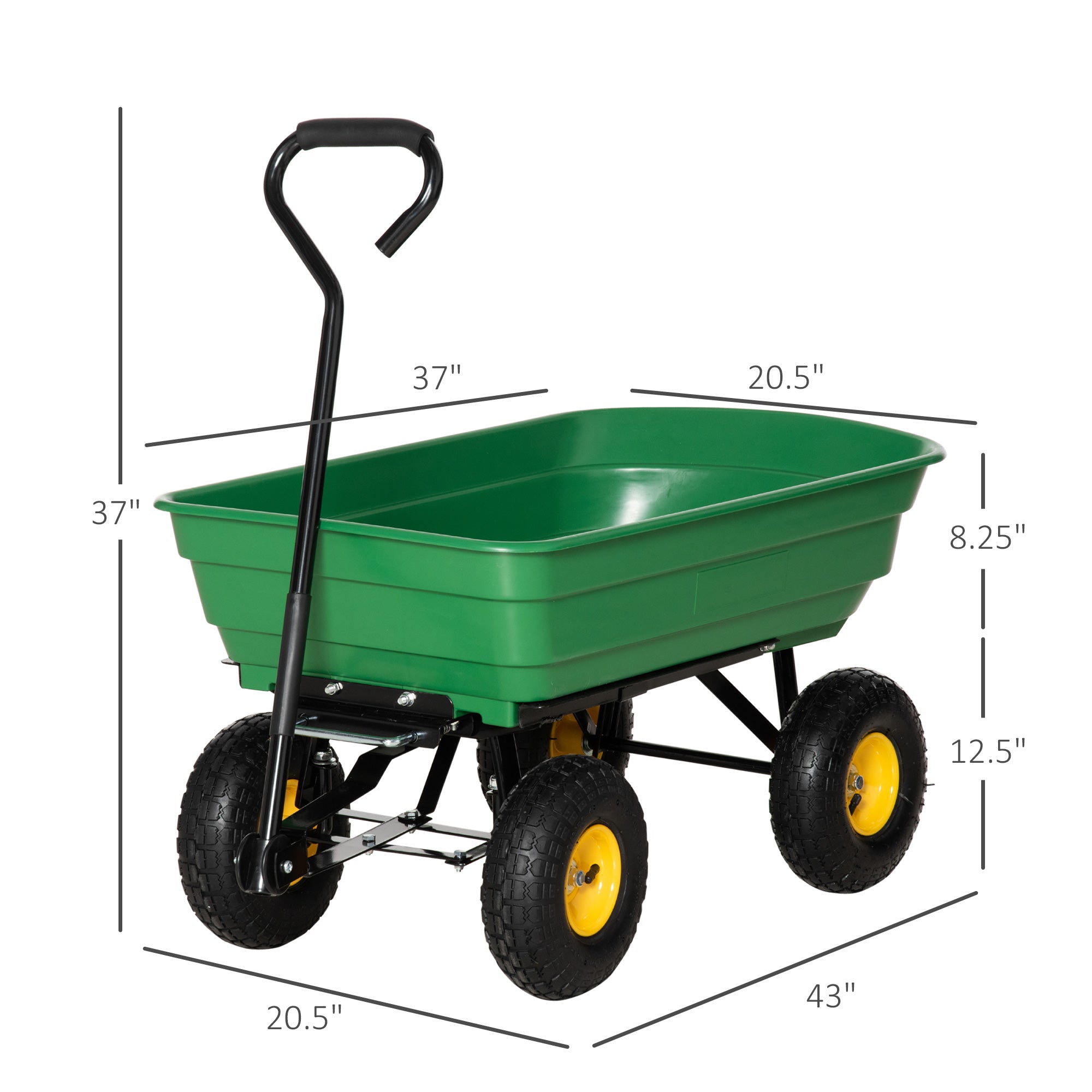 Outsunny Garden Dump Cart Heavy Duty 440lbs Garden Wagon with Steel Frame, Pneumatic Tires, Green 