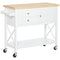 HOMCOM White Utility Kitchen Trolley: Rubberwood Top Island Cart with 2 Drawers, Towel Rack & Storage Solution