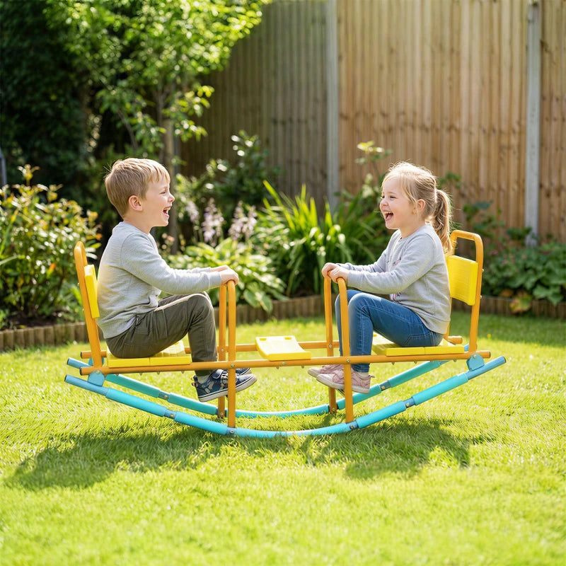 Qaba Teeter Totter Seesaw for Kids, 2 in 1 Metal Rocking Seesaw for Toddlers Age 3-8, Playground Equipment for Backyard