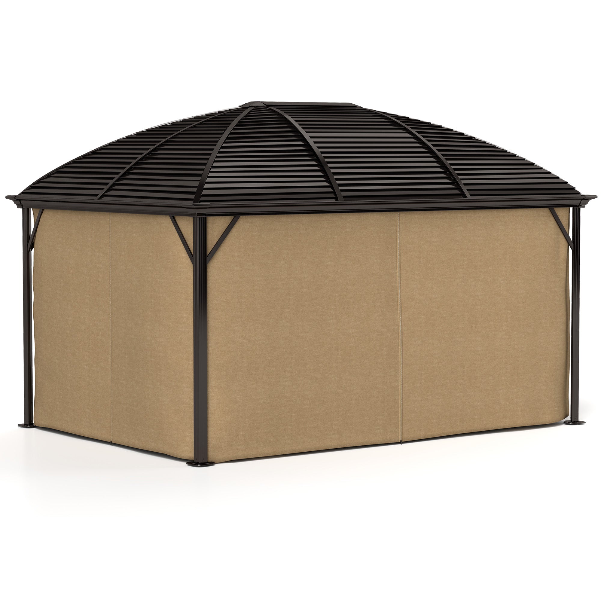 Outsunny 10' x 13' Hardtop Gazebo Aluminum Outdoor Canopy with Mesh Nettings, Curtains, Brown 