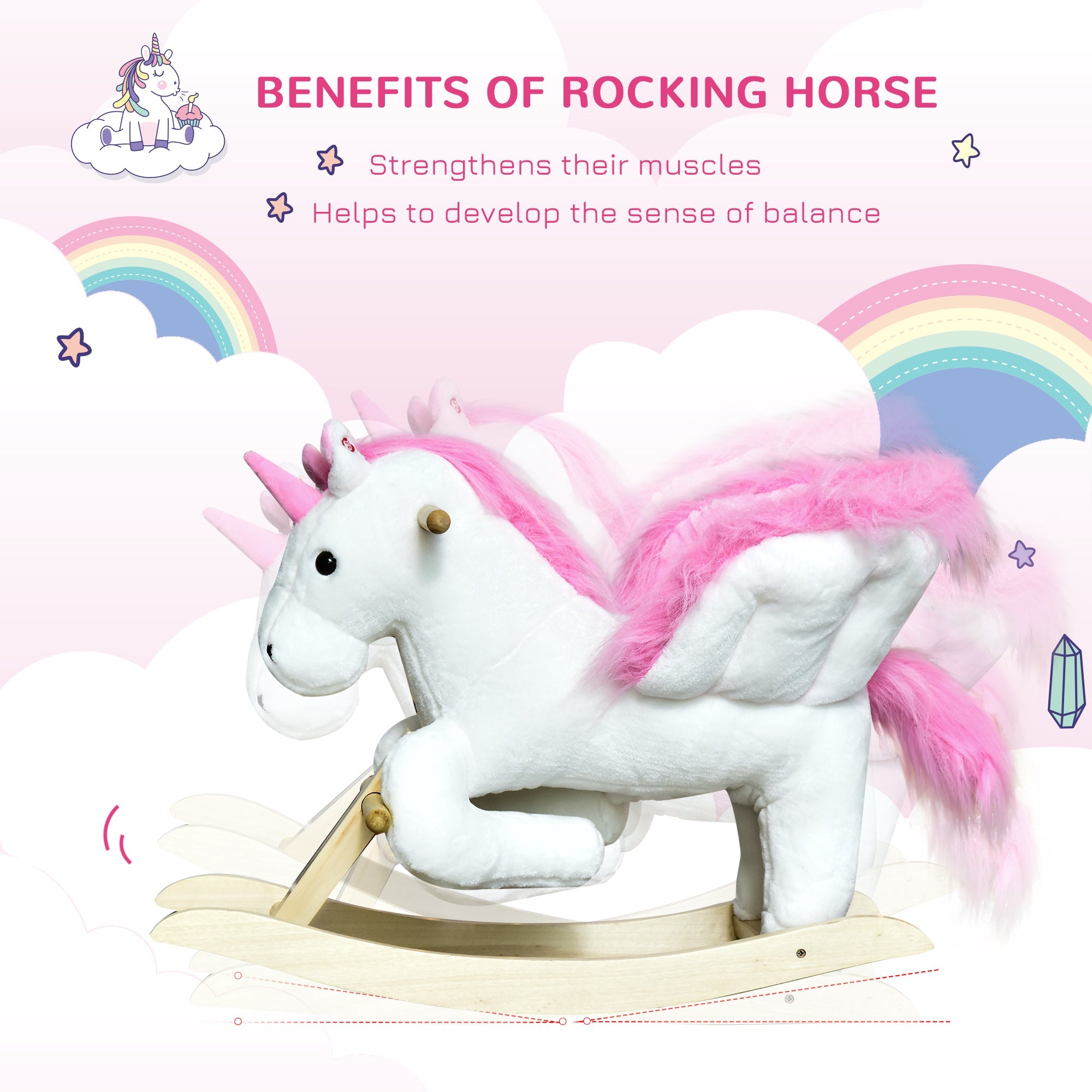 Qaba Kids' Pink Plush Rocking Horse Pony Sing-Along Musical Song Ride-On Toy Playtime Rocker Toddlers 
