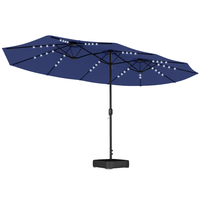 Double-sided Patio Umbrella with Base Included & 48 LED Lights 15ft Dark Blue