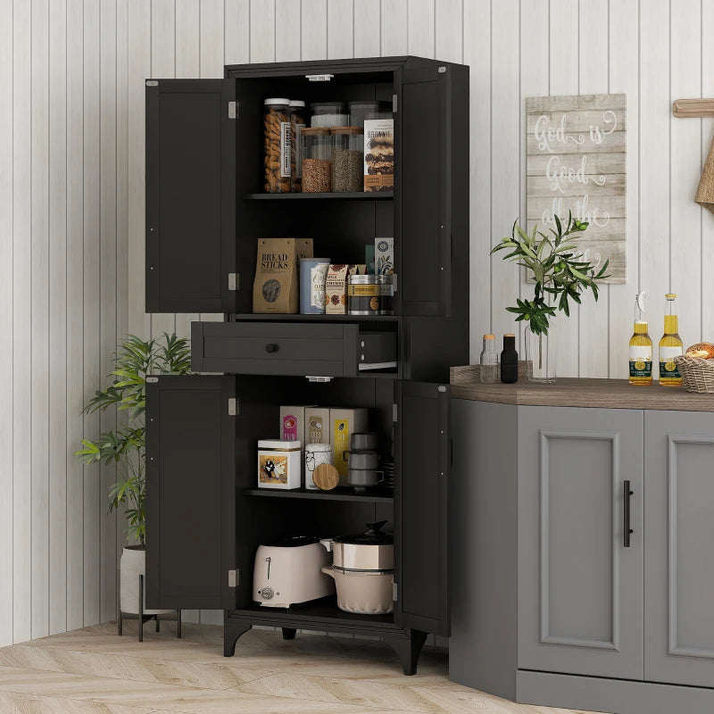 Freestanding Storage Cabinet, Kitchen Pantry Cabinet with 2 Shelves, 4 Doors for Dining Room, Black