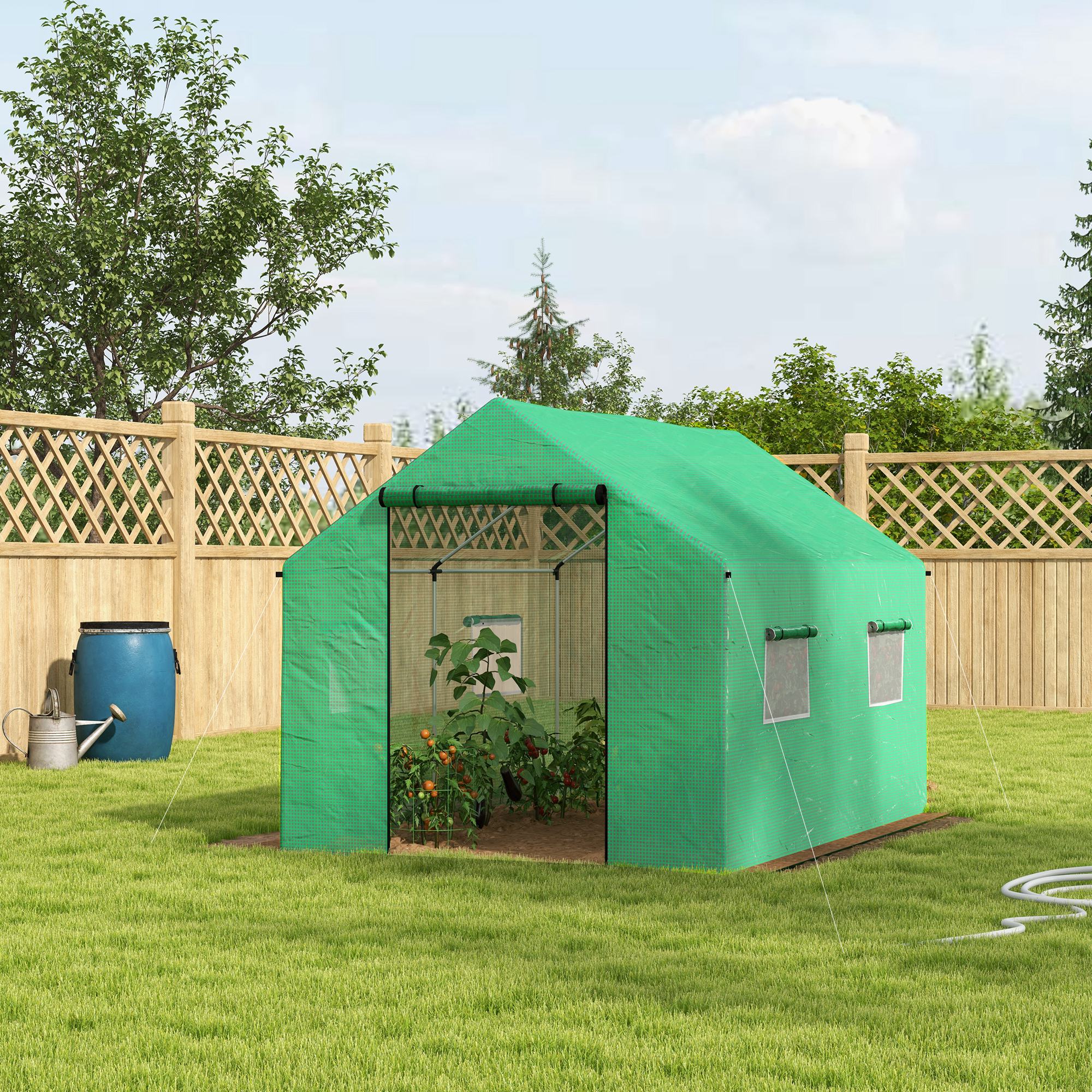 Outsunny 6.6'x10'x6.6' Walk-In Tunnel Greenhouse UV-Resistant Door Mesh Windows Green 