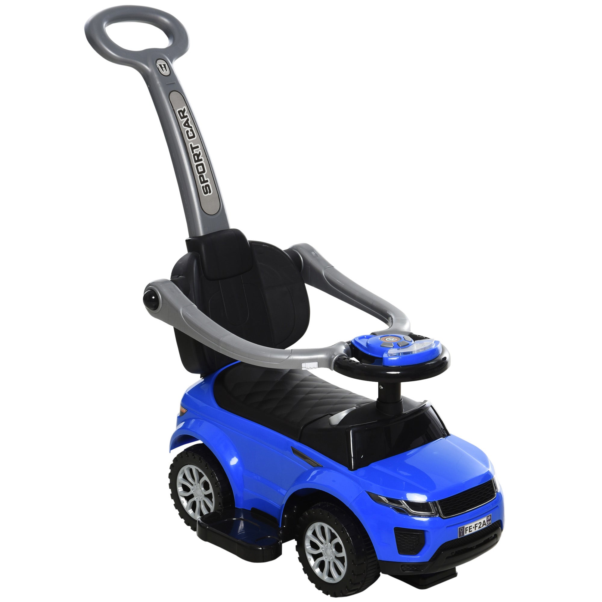 Aosom 3 In 1 Kid Ride on Push Car Stroller Sliding Walking Car with Horn Music Light for 1-3 Years Old Blue 