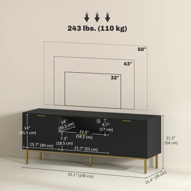 Modern TV Console for TVs up to 60 Inch, Entertainment Center with Smart RGB LED Lights and Soft Close Doors, Black