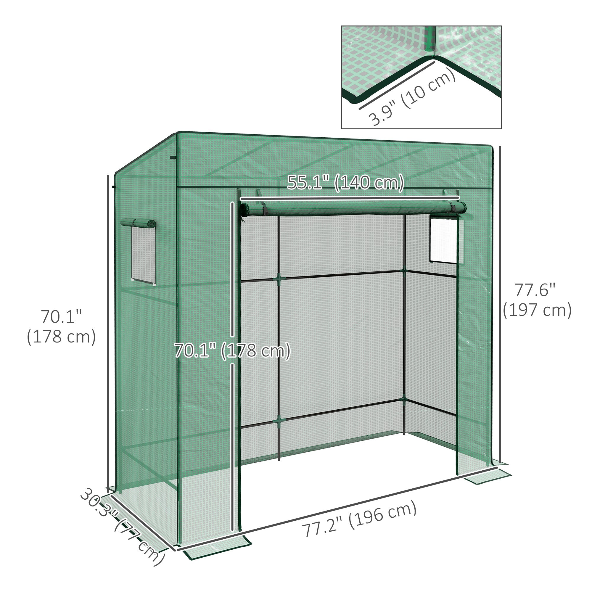 Outsunny Garden Greenhouse Enclave: Walk-In Lean-To with Reinforced PE Cover, Roll-Up Entry Mesh Vents Green 