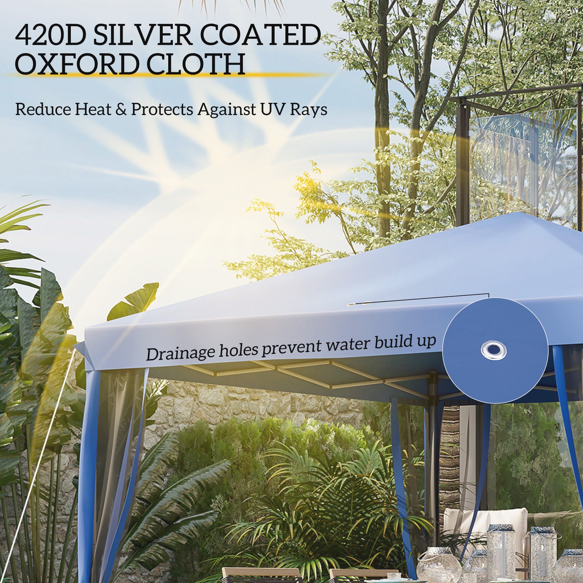 Outsunny 10' x 10' Pop Up Canopy Tent Gazebo with Removable Mesh Sidewall Netting, Carry Bag for Backyard Patio Outdoor, Blue 