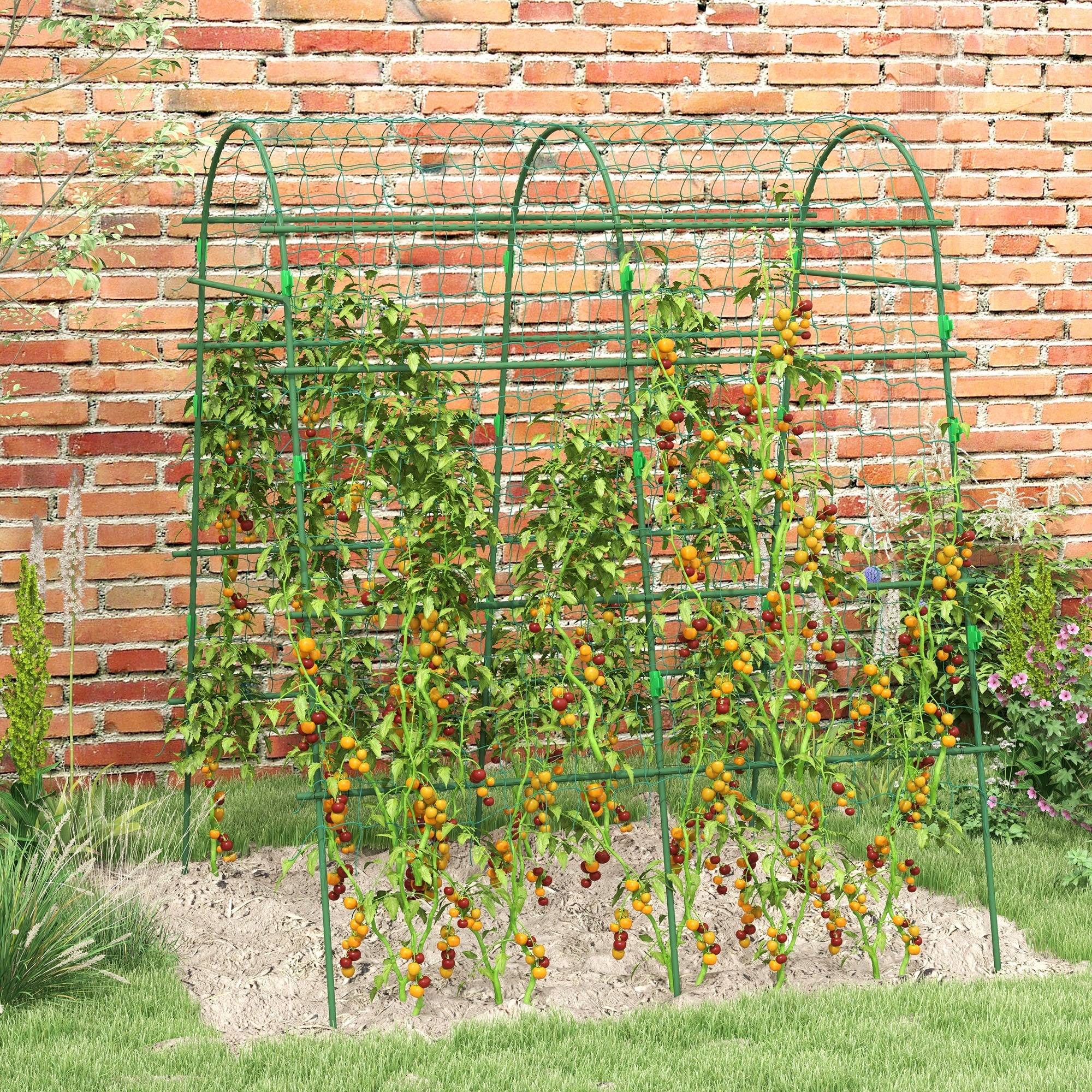 Outsunny 57 x 66 x 8in Garden Archway, A-Frame Structure Metal Trellis with Plant Net for Roses, Vines & Climbers 