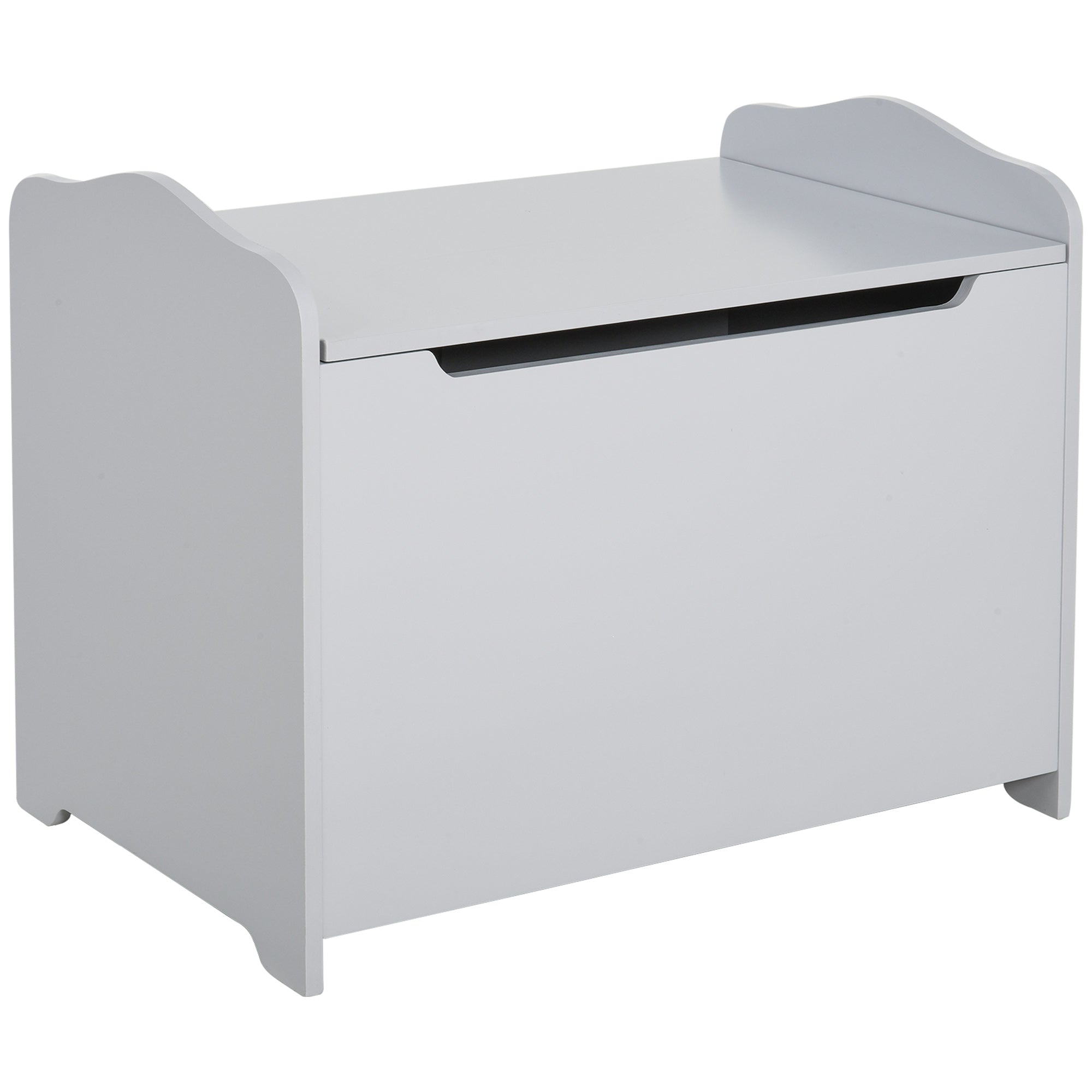 Qaba Large Wooden Toy Storage Box Organizer with Magnetic Hinge for Kids Playroom Chest with Groove Handle Grey 