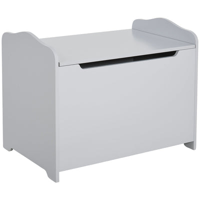 Qaba Large Wooden Toy Storage Box Organizer with Magnetic Hinge for Kids Playroom Chest with Groove Handle Grey 