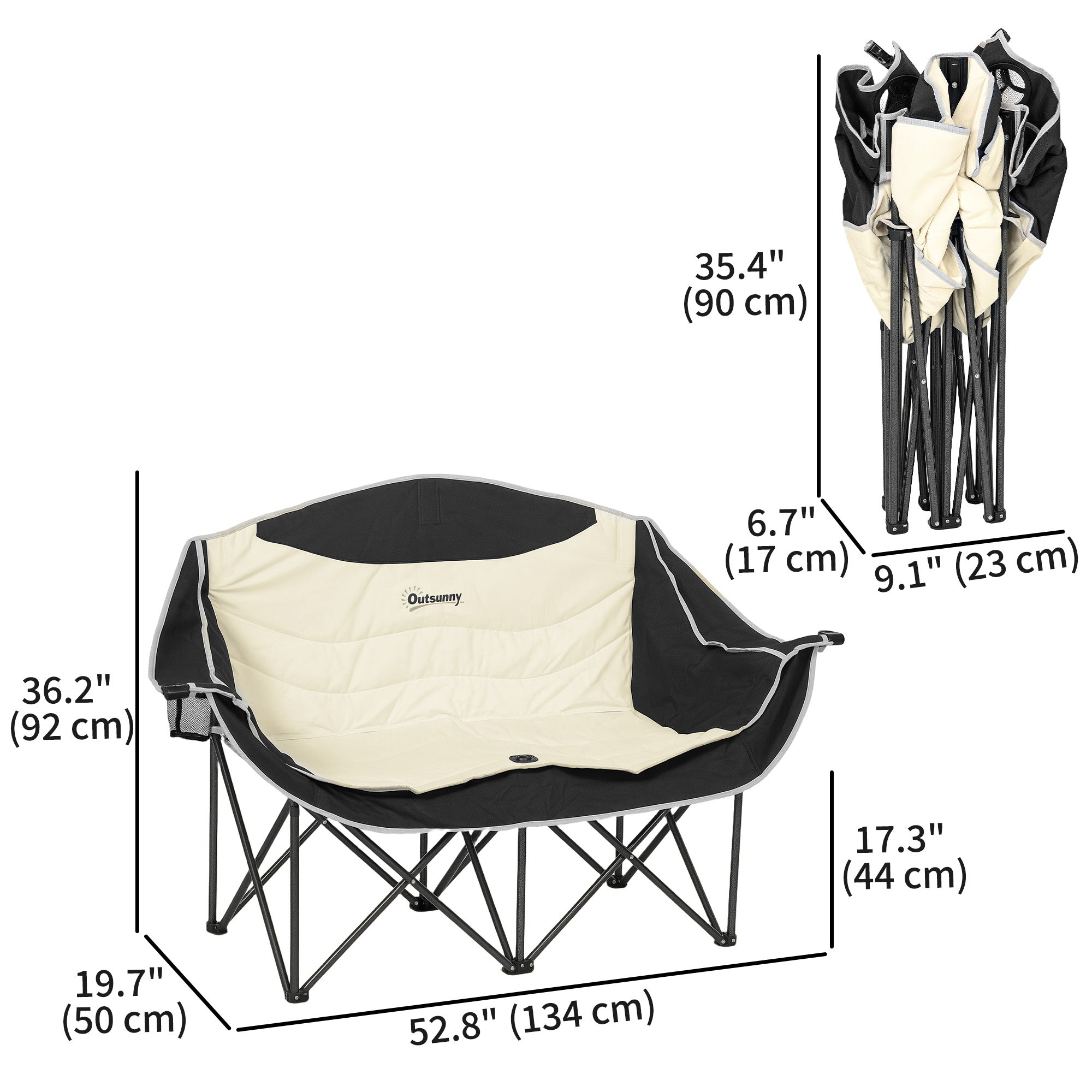 Outsunny Portable Camp Chair, Double Camping Chair with Cup Holders and Carry Bag, Support 551 lbs, Khaki 