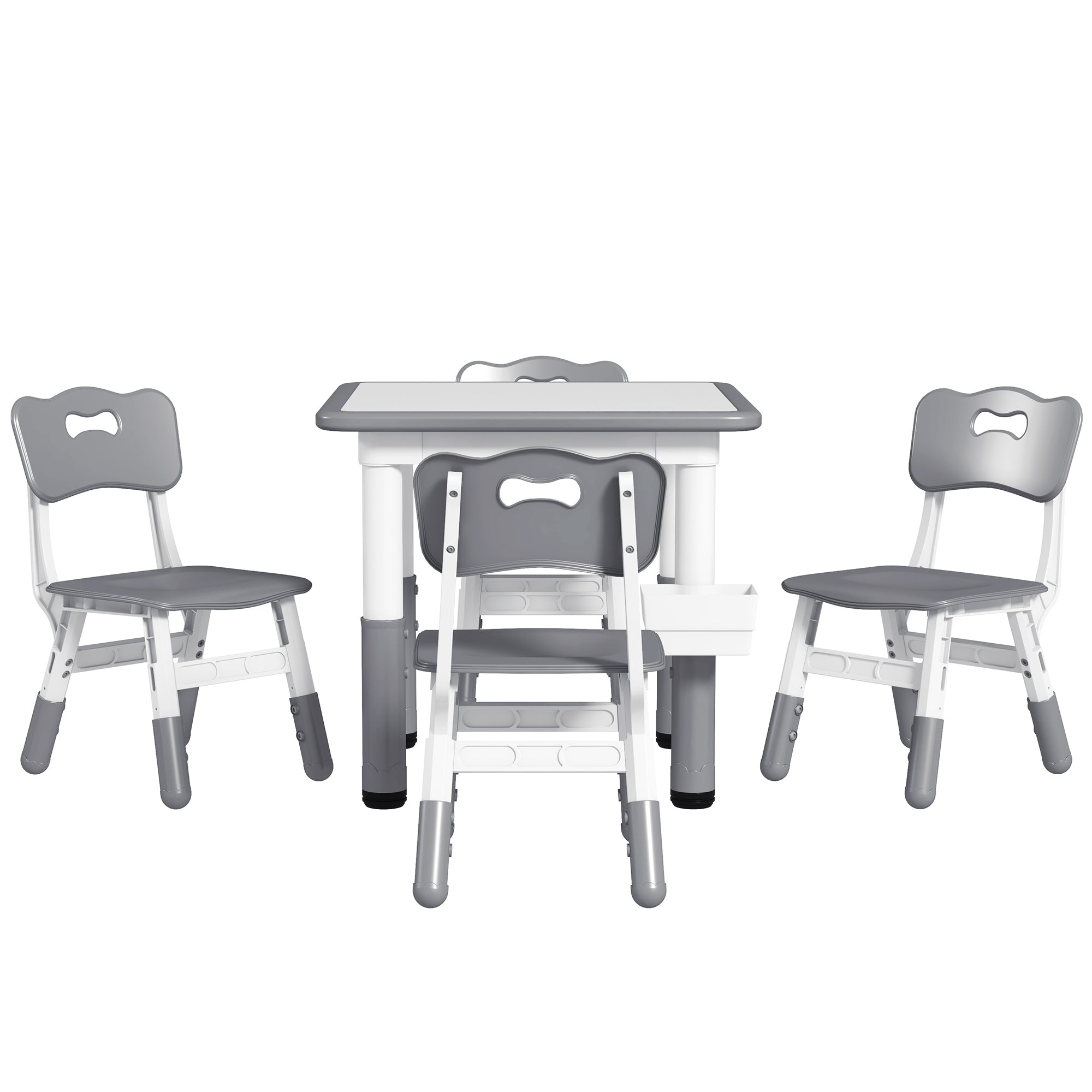Qaba 5 Piece Toddler Table Chair Set Height Adjustable Activity Set Nursery Classroom Playroom Furniture Grey 