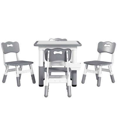 Qaba 5 Piece Toddler Table Chair Set Height Adjustable Activity Set Nursery Classroom Playroom Furniture Grey 