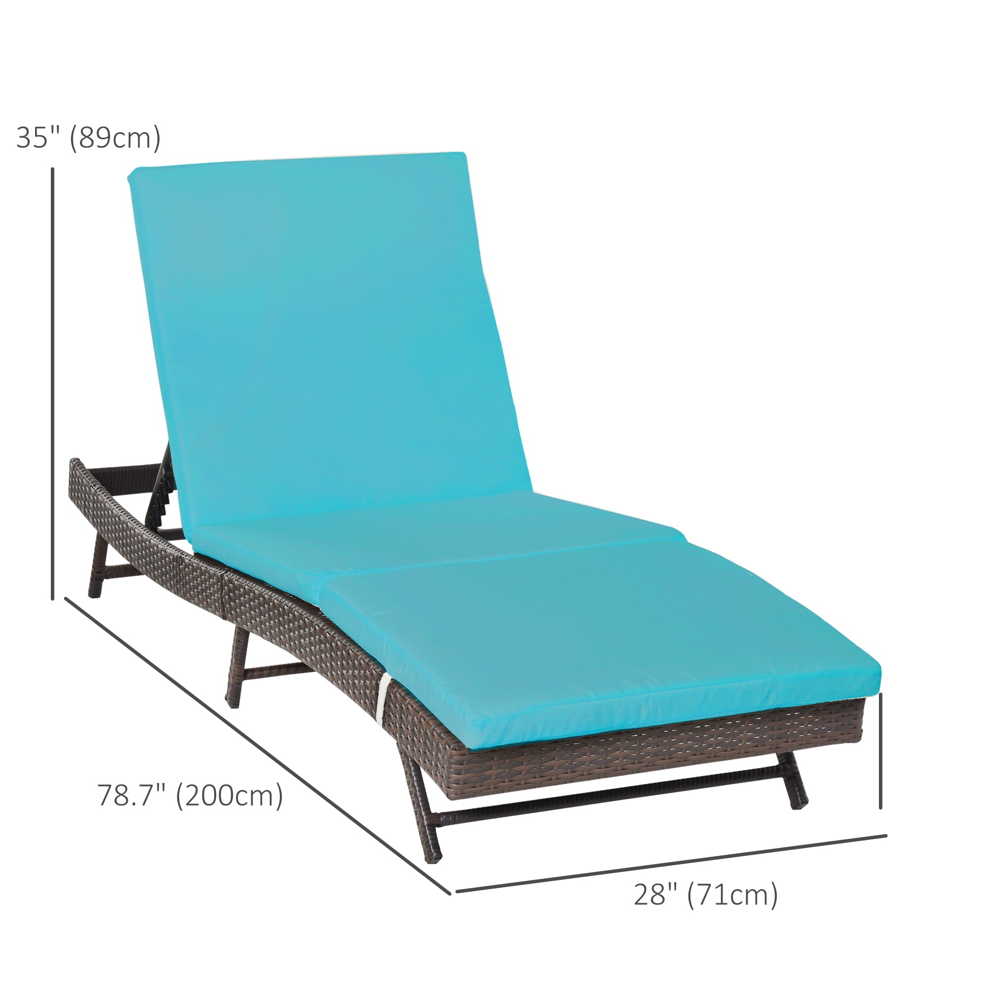 Outsunny Outdoor Wicker Chaise Lounge Chair S Shape Recliner 5-Level Backrest Turquoise Cushion 