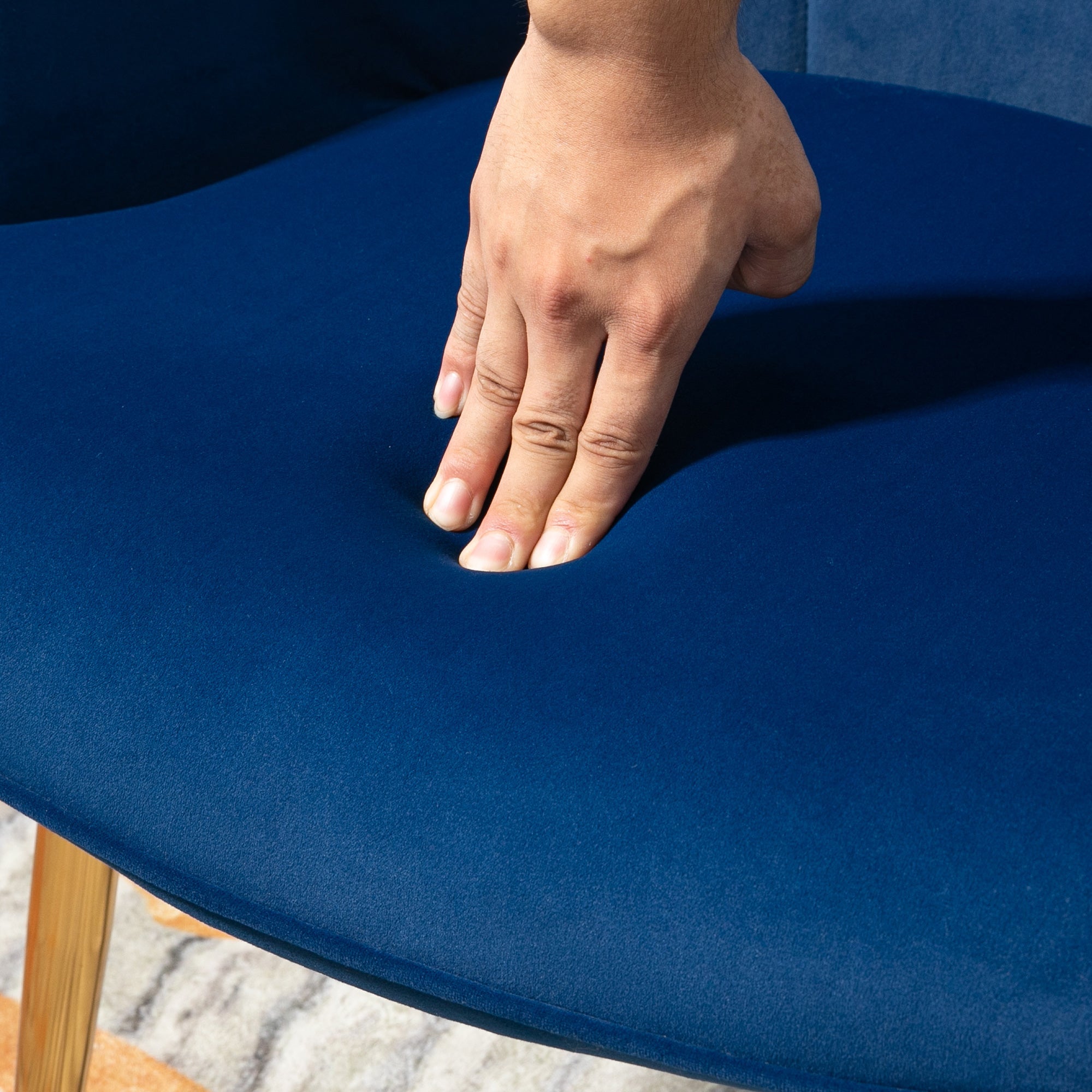 HOMCOM Chic Seating Ensemble: Dark Blue Upholstered Armchair with Ottoman, Gold Metal Legs for Bedroom, Living Room 