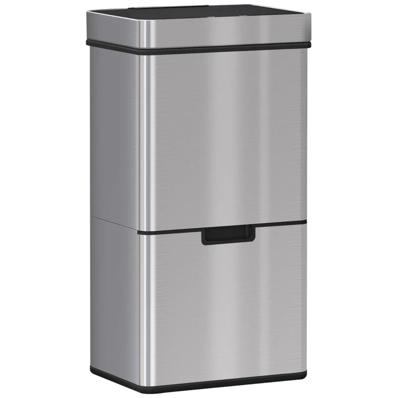 Sensor Trash Can, 19 Gallon Stainless Steel Kitchen Garbage Can with 3 Compartments, Removable Inner Buckets, Silver