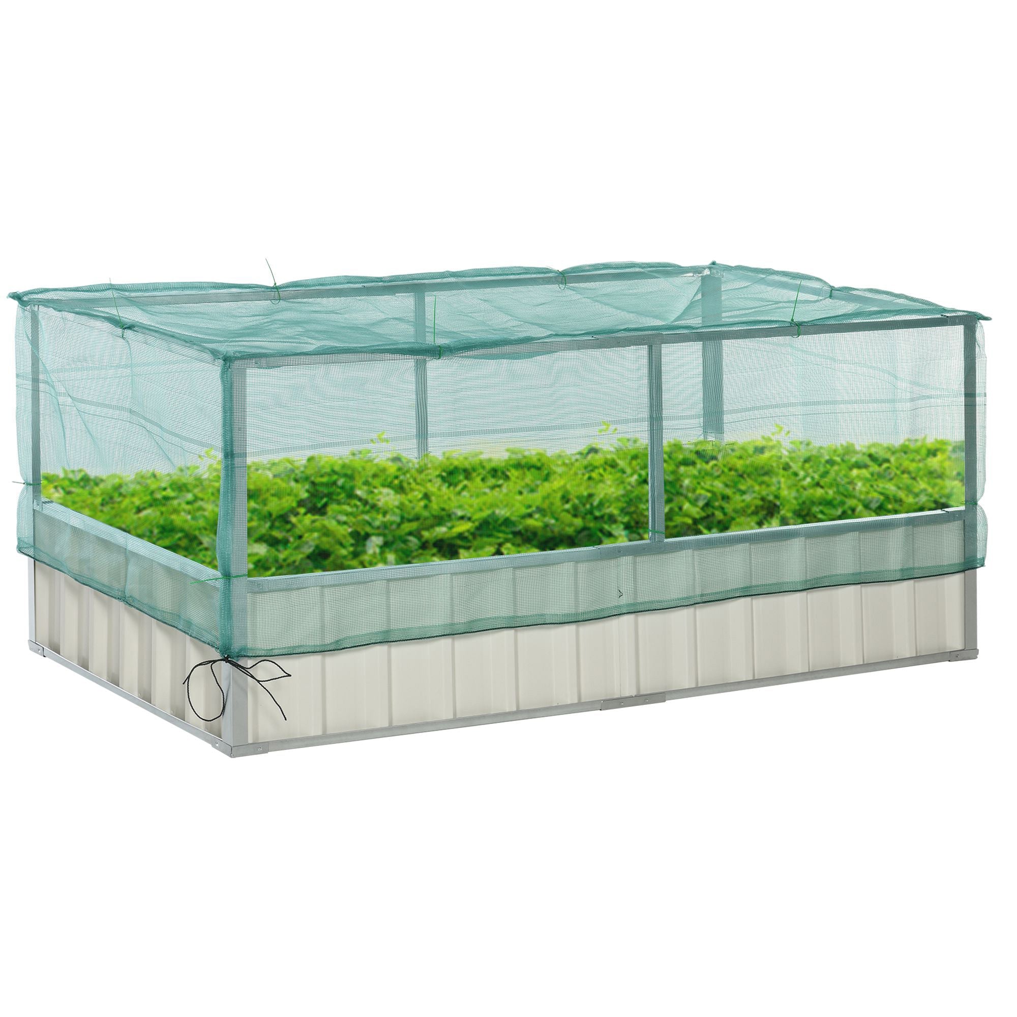 Outsunny Raised Garden Bed, Steel Planter Box Outdoor with Cover, Gloves for Growing Vegetables, Flowers, Herbs, Green 