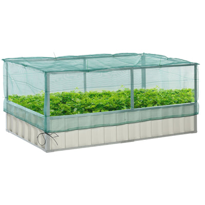 Outsunny Raised Garden Bed, Steel Planter Box Outdoor with Cover, Gloves for Growing Vegetables, Flowers, Herbs, Green 