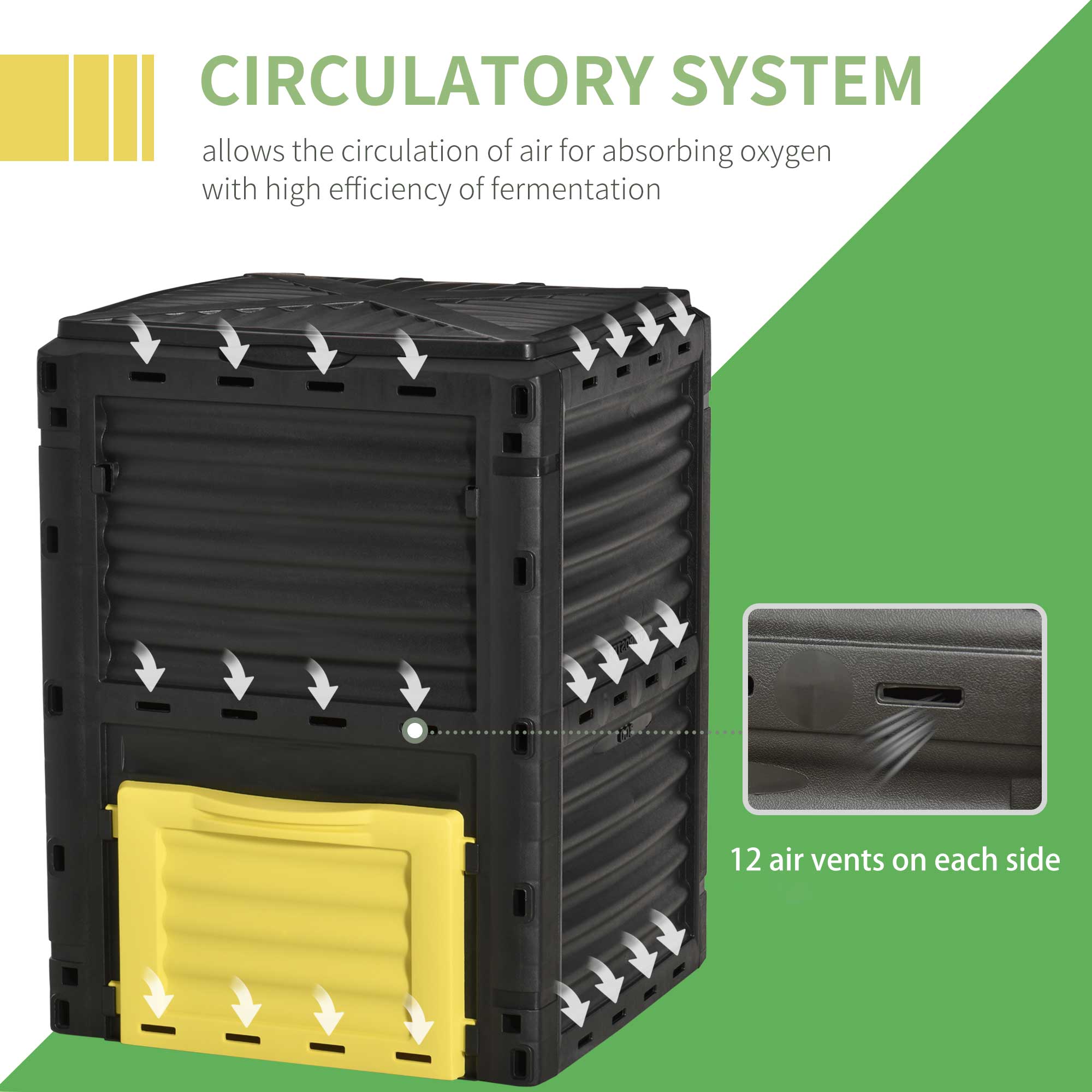 Outsunny Garden Compost Bin Large Outdoor Compost Container 80 Gallon Fast Creation of Fertile Soil Aerating Compost Box, Yellow 