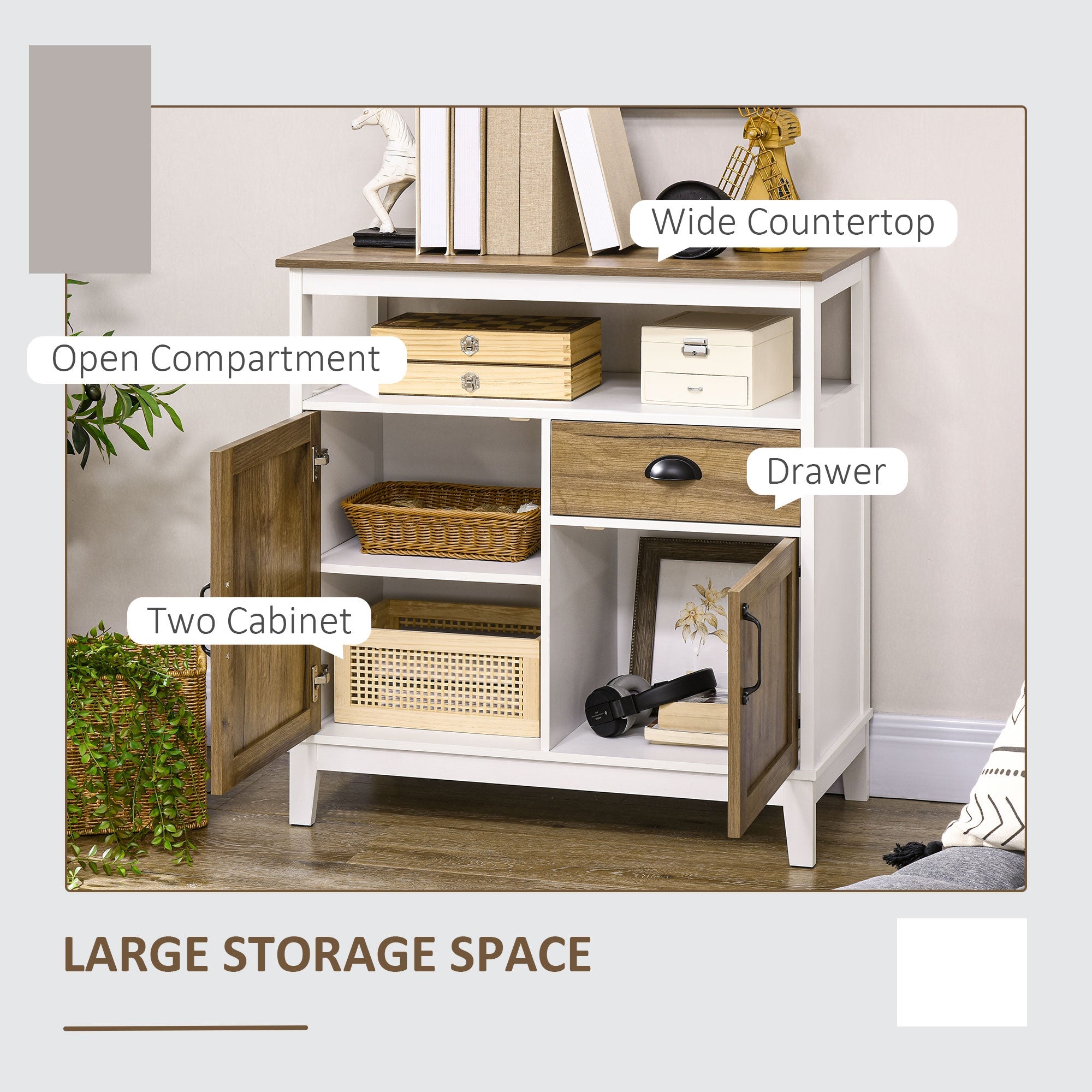 HOMCOM Storage Cabinet, Freestanding Sideboards and Buffets with Doors, Drawer for Dining Room, Living Room, Bedroom 