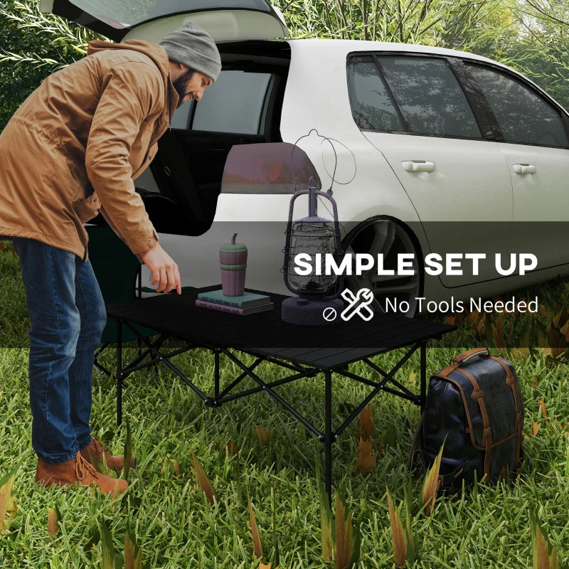 Folding Camping Table with Roll up Top and Carry Bag, Portable Picnic Table for Camping, Picnic, Hiking, Black