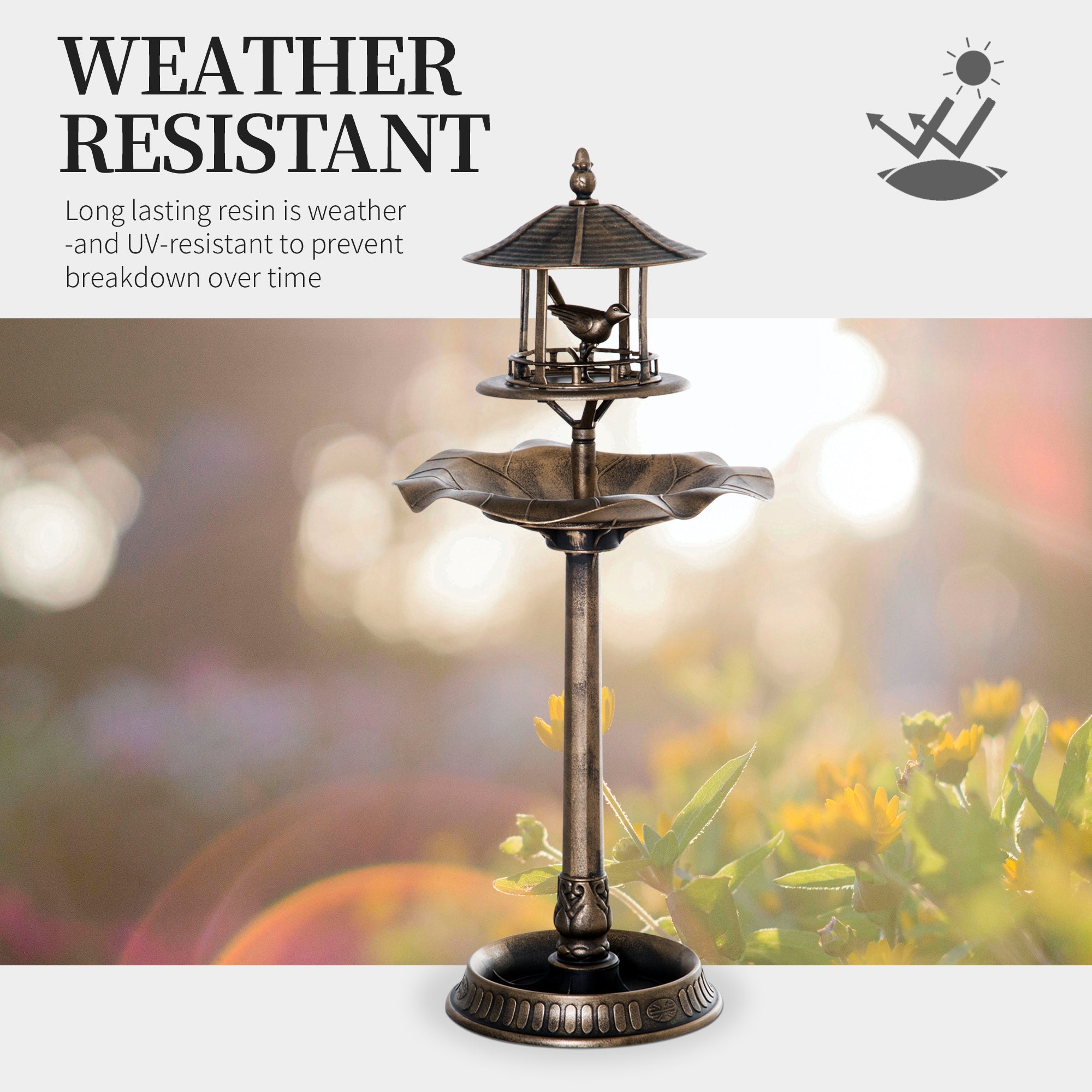 Outsunny Garden Bird Bath Pedestal with Feeder Water Basin Flower Planter 3-in-1 