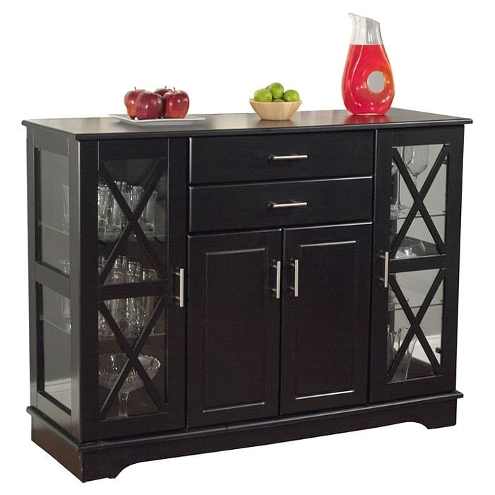 Black Wood Buffet Dining-room Sideboard with Glass Doors - Free Shipping 