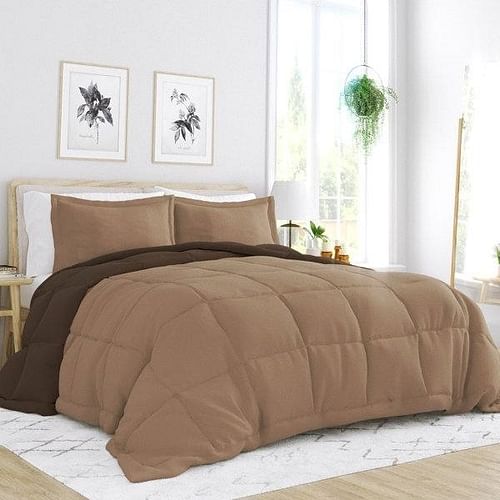 King/Cal King 3-Piece Microfiber Reversible Comforter Set in Taupe Brown - Free Shipping 