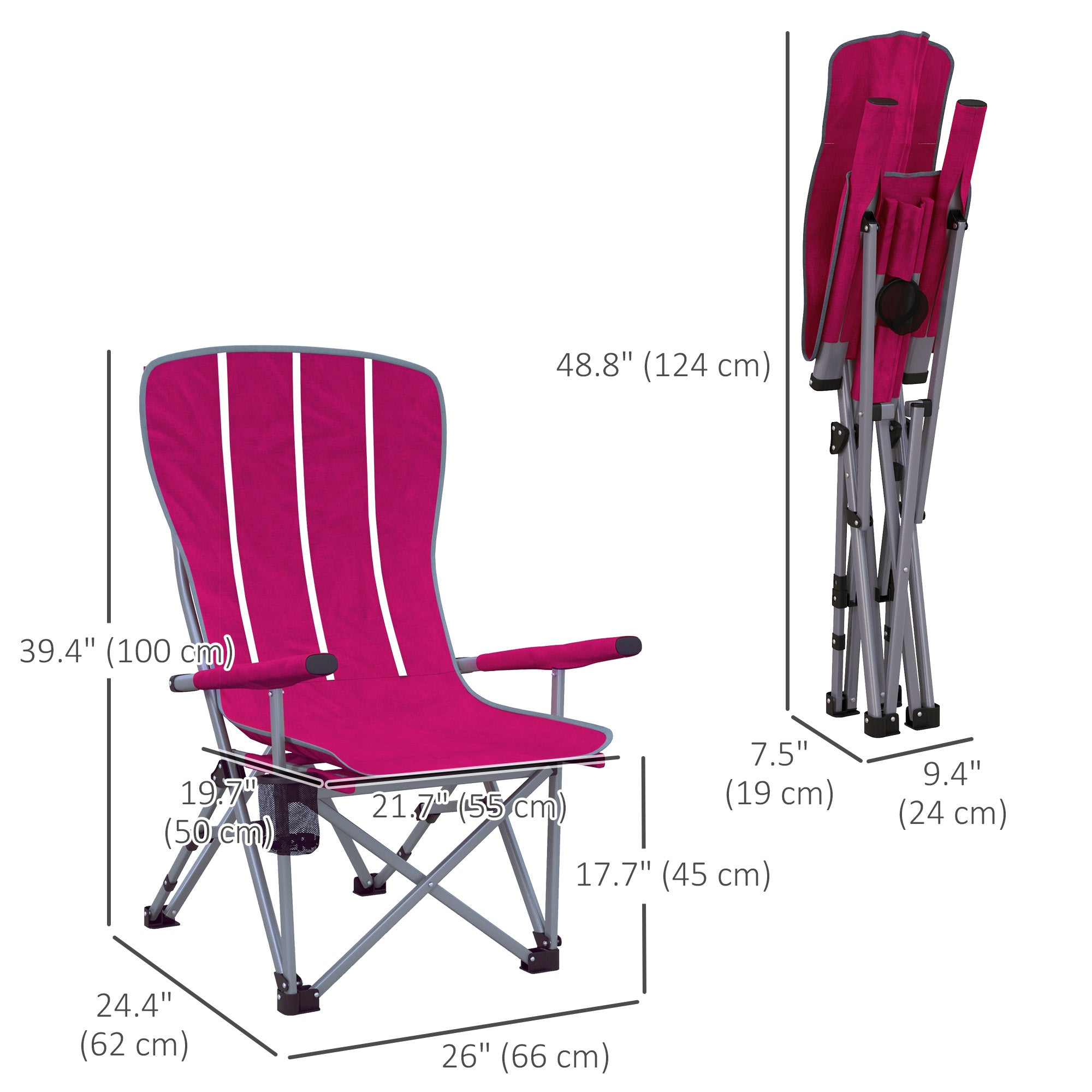 Outsunny Portable Folding Chair for Camping, Compact Beach Chair with Storage Pocket & Cup Holder for Picnic, Hiking 