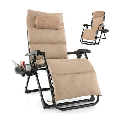Tan Zero Gravity Adjustable Lounge Chair Removable Cushion Cup Holder Tray - Free Shipping 