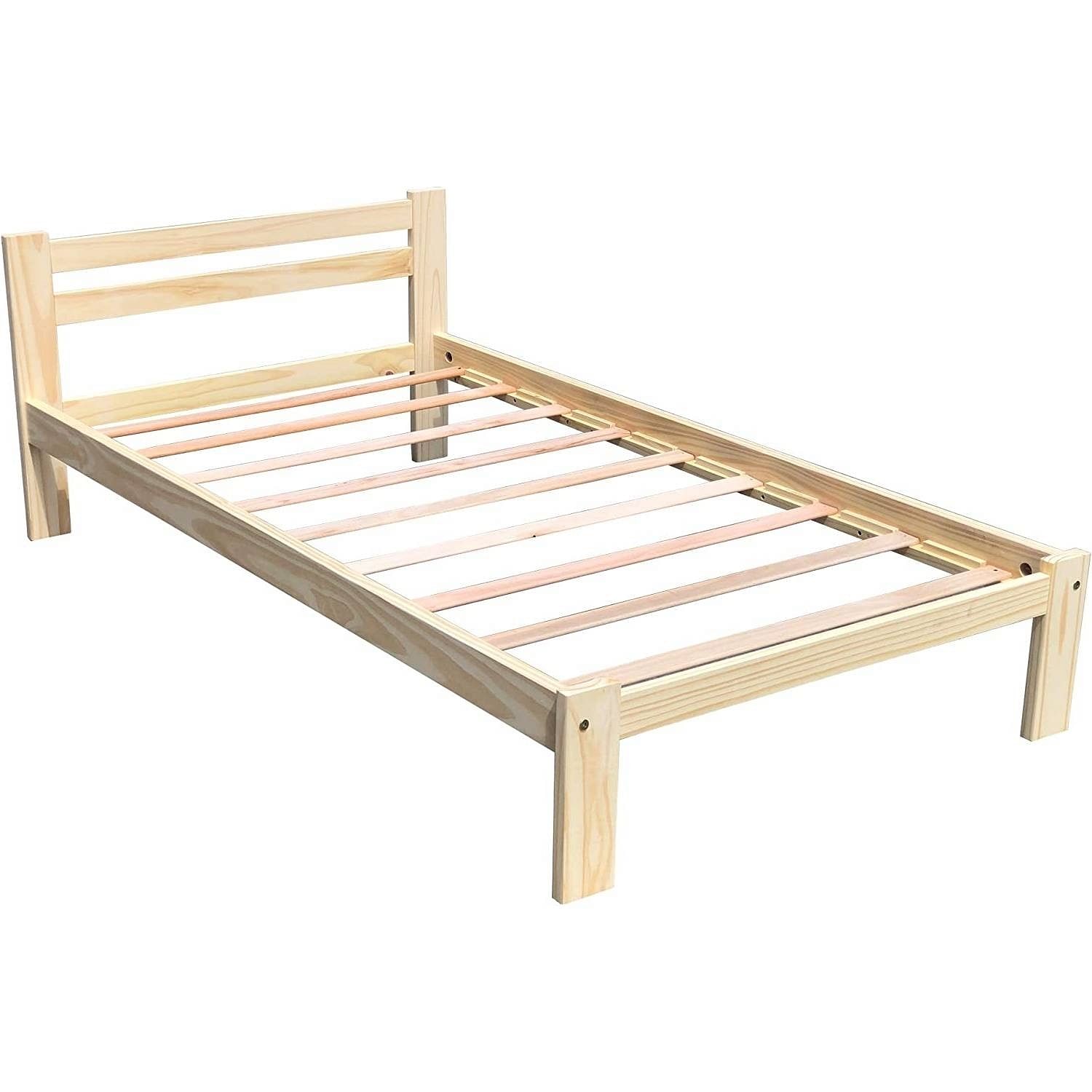 Twin size Unfinished Solid Pine Wood Platform Bed Frame with Slatted Headboard - Free Shipping