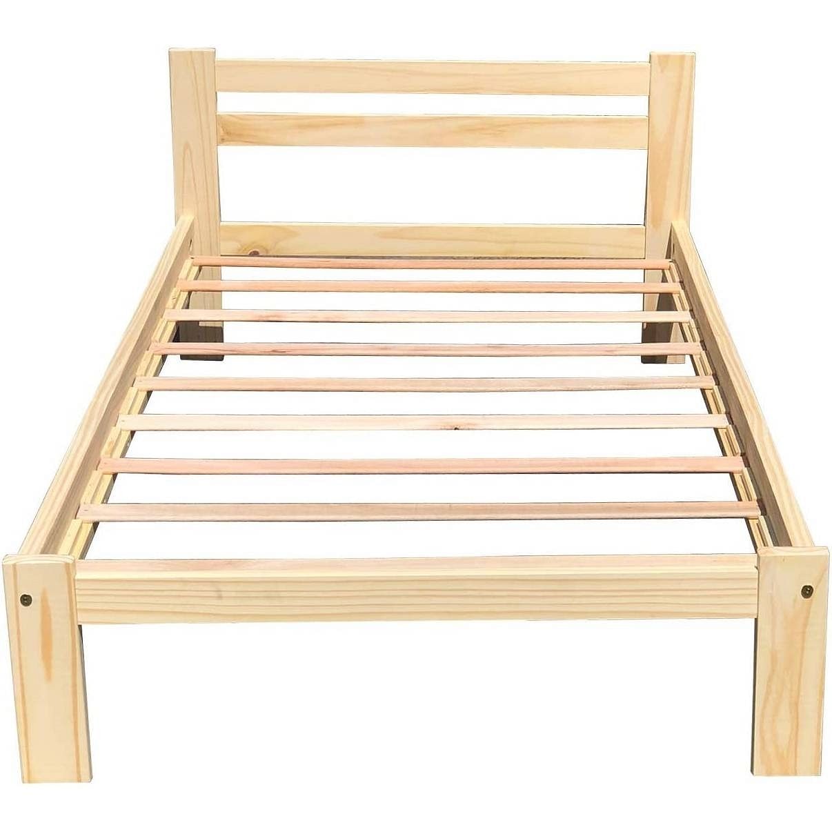 Twin size Unfinished Solid Pine Wood Platform Bed Frame with Slatted Headboard - Free Shipping