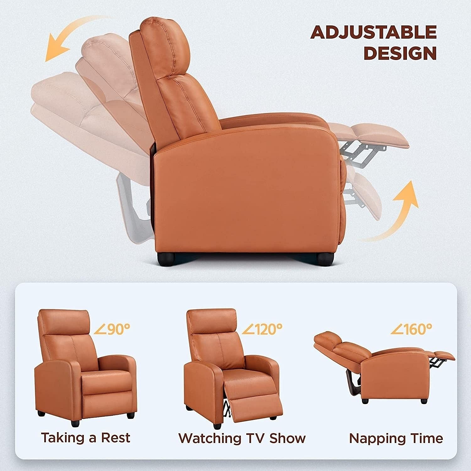 Brown High-Density Faux Leather Push Back Recliner Chair - Free Shipping